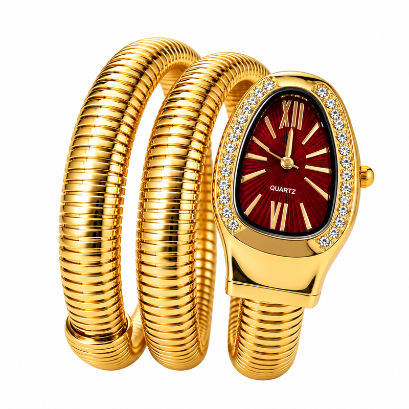Elegant Gold Serpent Wrap Bracelet Watch