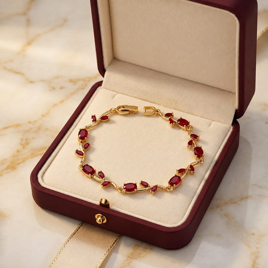 Tulip Bracelet Gold Plated With Red Stones